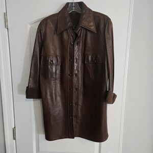 Vintage Rolands Roma Brown Genuine Leather Button‎ Front Jacket Shirt Style